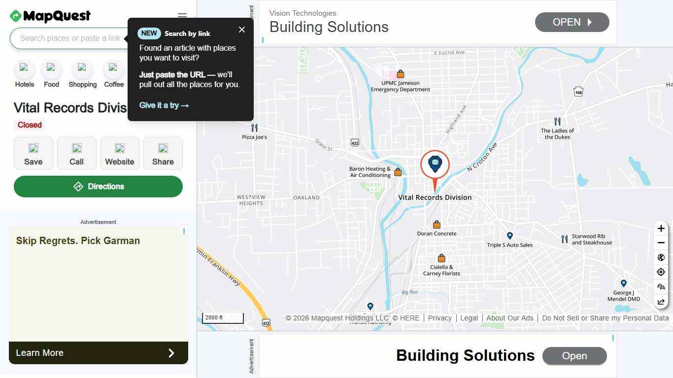 Vital Records Division, 101 S Mercer St, Ste 400, New Castle, PA 16101, US - MapQuest