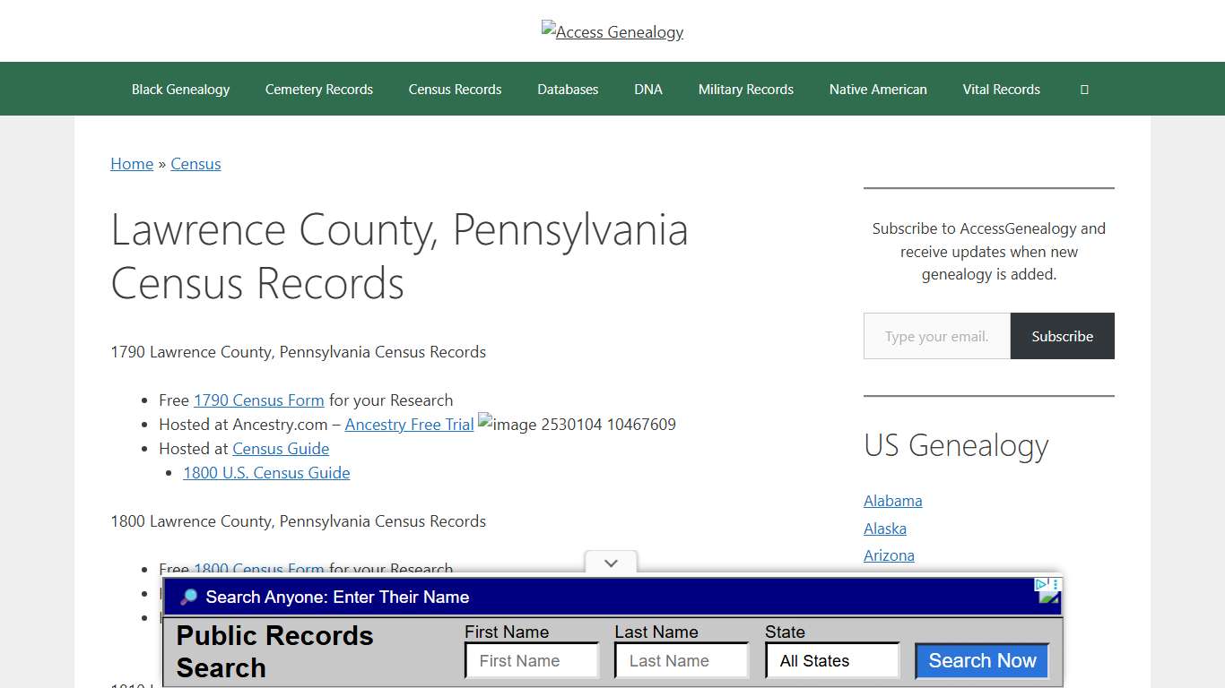 Lawrence County, Pennsylvania Census Records – Access Genealogy
