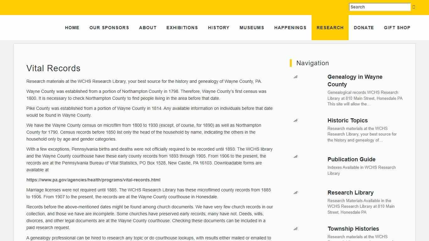 Vital Records :: Wayne County Historical Society